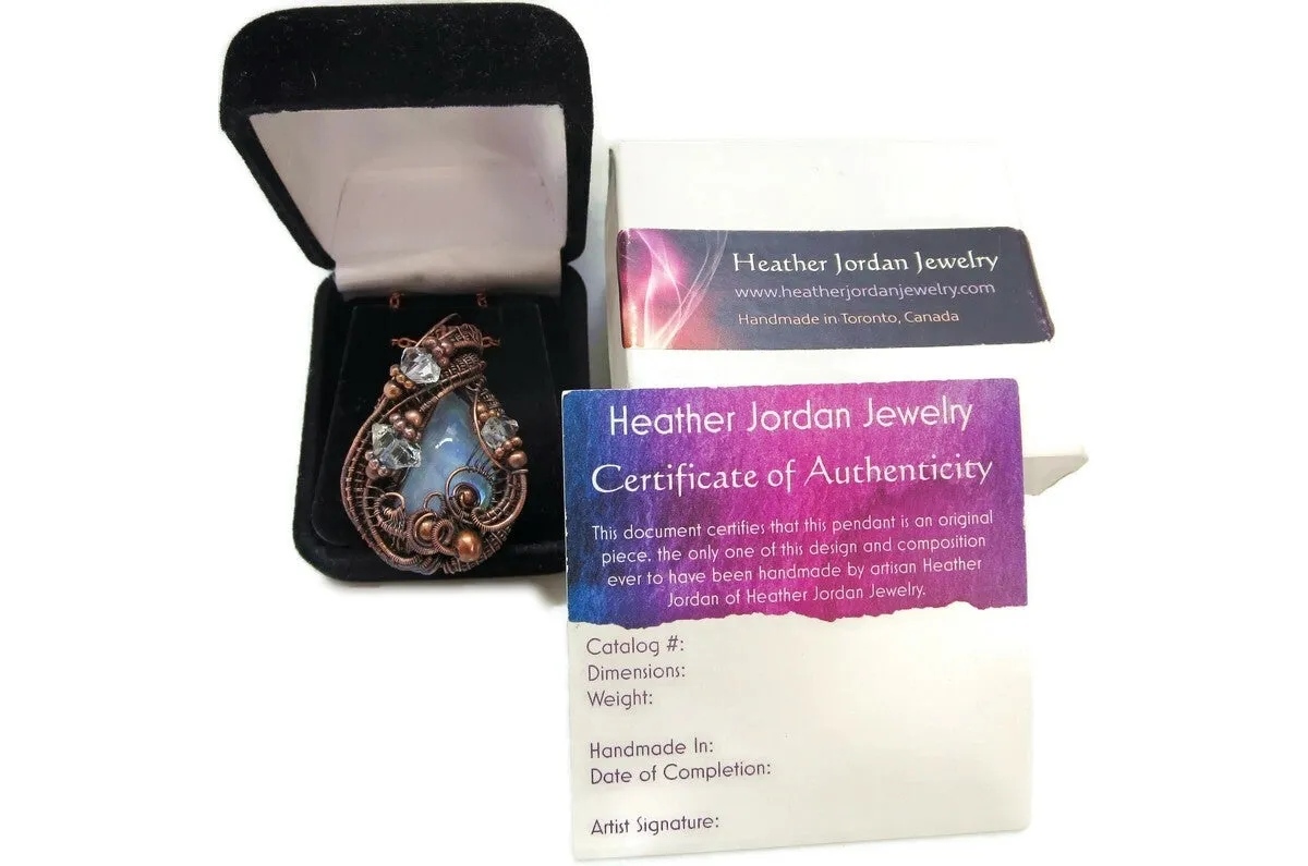 Rainbow Moonstone Pendant with Herkimer Diamonds in Bronze