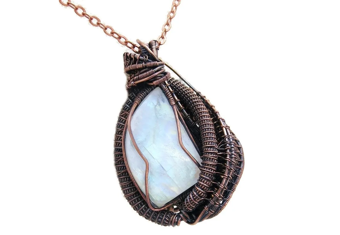Rainbow Moonstone Pendant with Herkimer Diamonds in Bronze