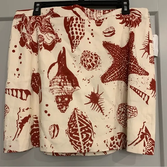 Rebecca Taylor Sea Shore Red/Cream Linen A-Line Mini Skirt size 16 NWOT