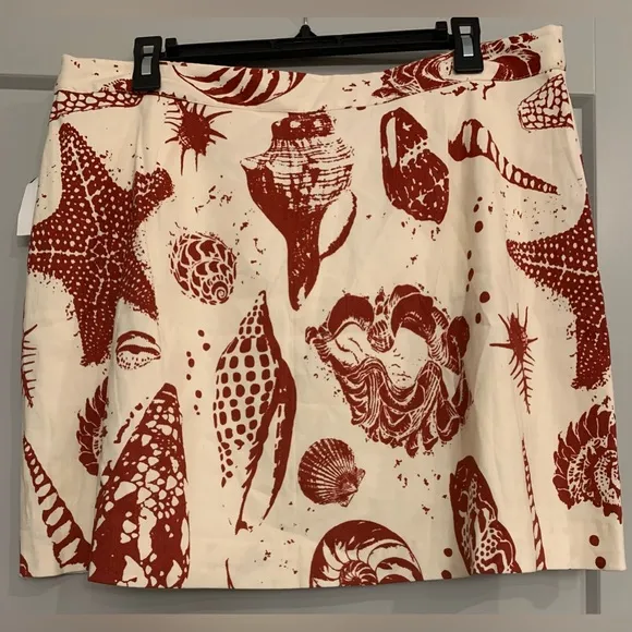 Rebecca Taylor Sea Shore Red/Cream Linen A-Line Mini Skirt size 16 NWOT