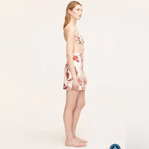 Rebecca Taylor Sea Shore Red/Cream Linen A-Line Mini Skirt size 16 NWOT