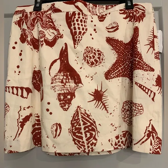 Rebecca Taylor Sea Shore Red/Cream Linen A-Line Mini Skirt size 16 NWOT
