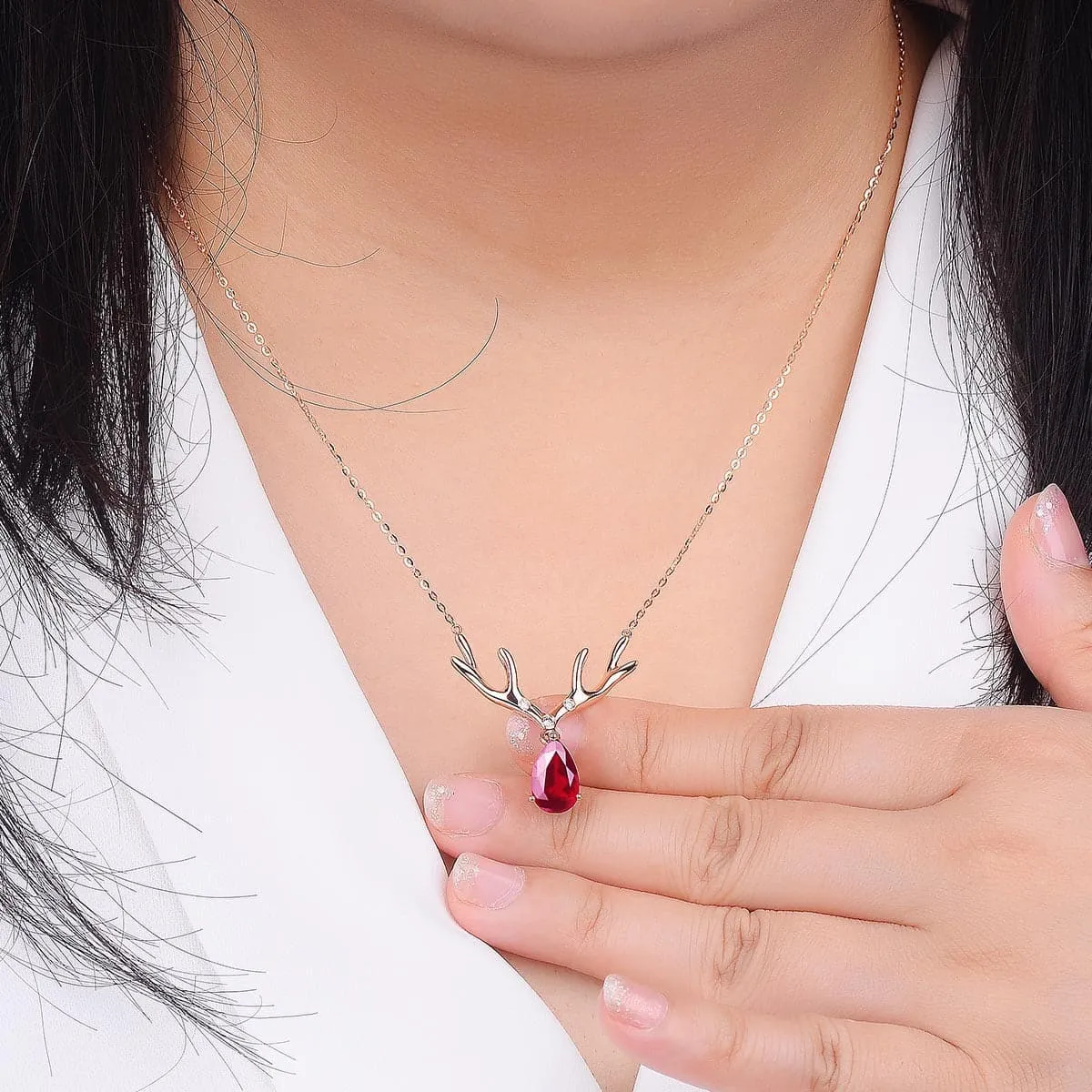 Red Crystal & Cubic Zirconia Antler Pendant Necklace