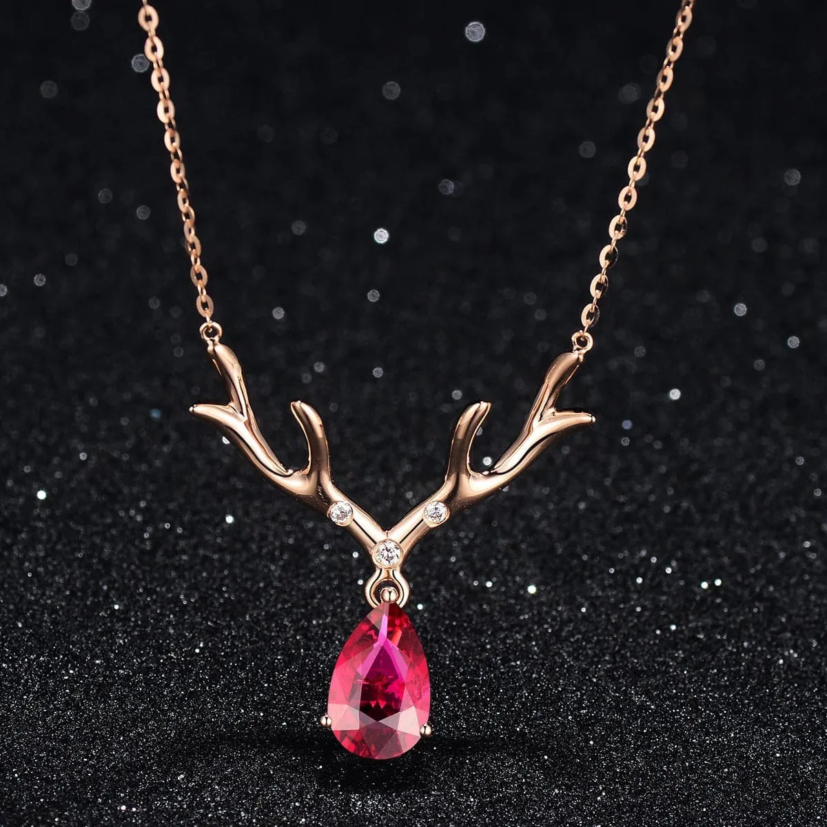 Red Crystal & Cubic Zirconia Antler Pendant Necklace