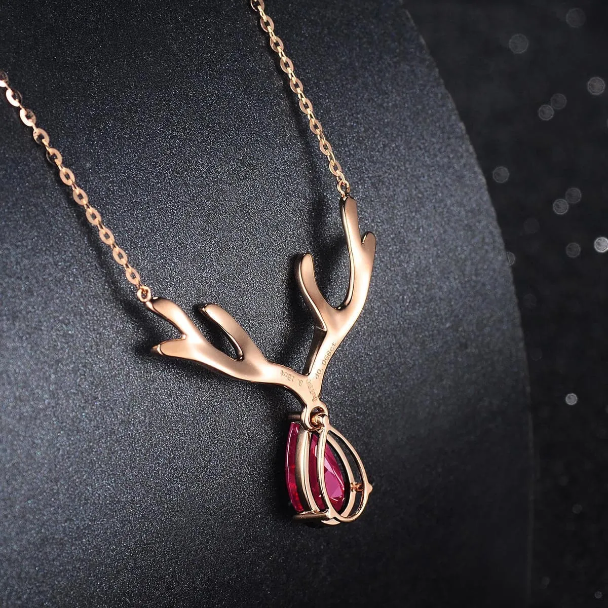 Red Crystal & Cubic Zirconia Antler Pendant Necklace