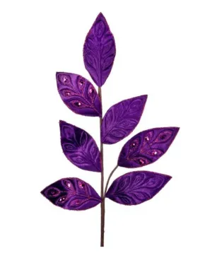 Regency 24" Velvet Leaf Spray w/ Jewels: Purple - MTX70428