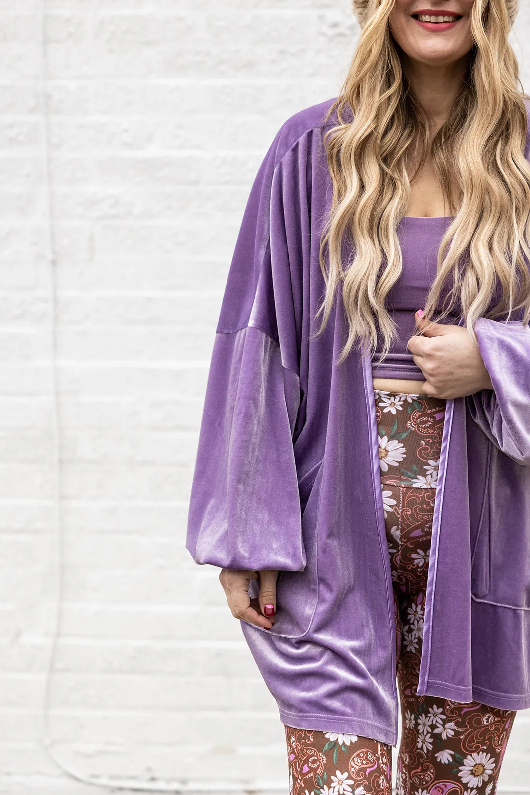 remi velvet cardi in lilac