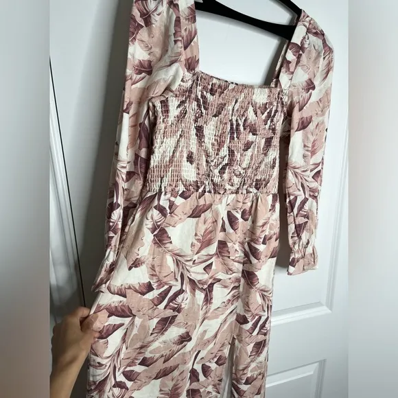 Revolve House of Harlow 1960 Linen Blend Smocked  Floral Midi Dress Size small