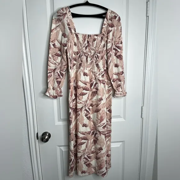 Revolve House of Harlow 1960 Linen Blend Smocked  Floral Midi Dress Size small