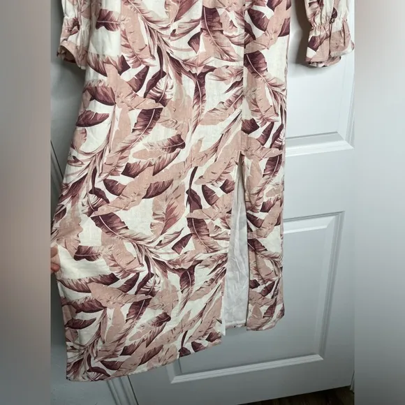 Revolve House of Harlow 1960 Linen Blend Smocked  Floral Midi Dress Size small
