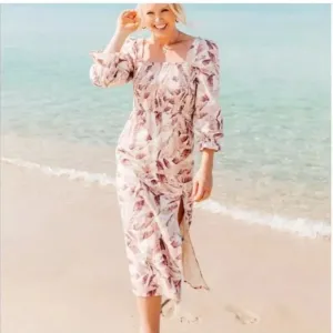 Revolve House of Harlow 1960 Linen Blend Smocked  Floral Midi Dress Size small