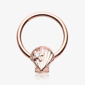 Rose Gold Ariel's Seashell Steel Captive Bead Ring