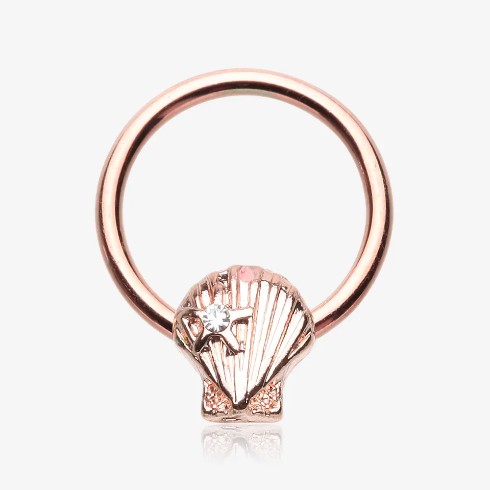 Rose Gold Ariel's Seashell Steel Captive Bead Ring