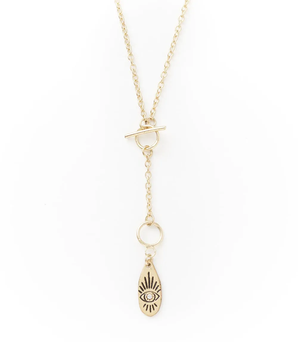Ruchi Evil Eye Charm Gold Dainty Drop Lariat Necklace