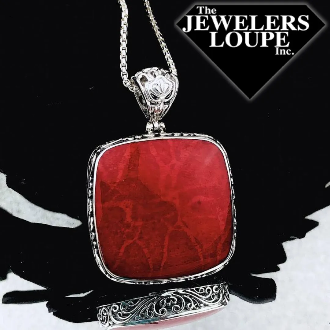 Samuel B. Sterling Silver Square Coral Pendant (91444)