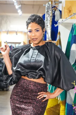 Satin Soft Crop Bubble Sleeve Top