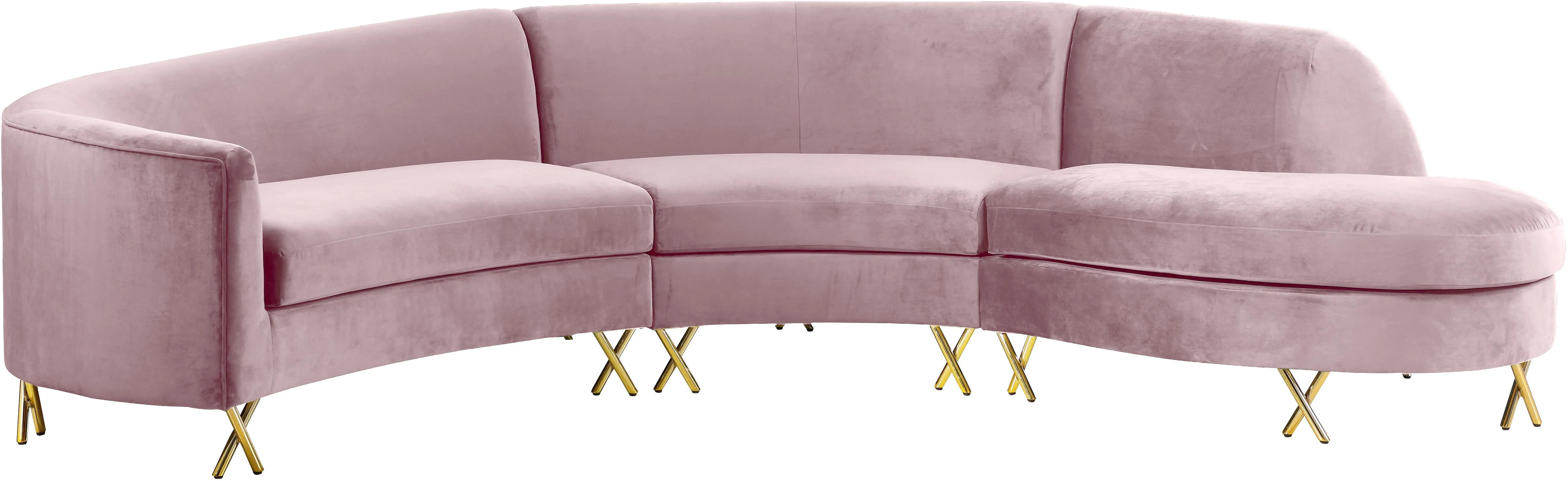 Serpentine Pink Velvet 3pc. Sectional