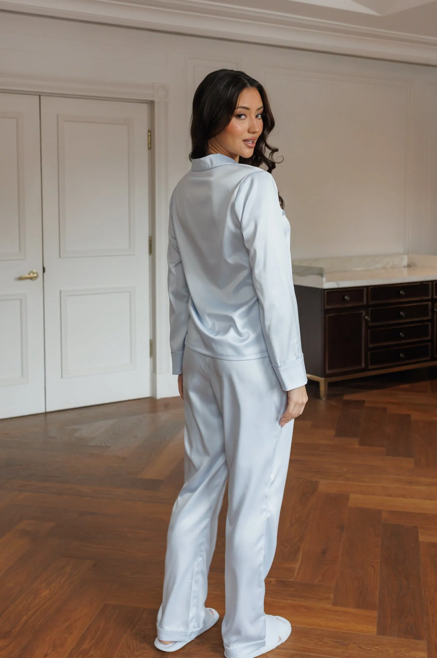 Sienna Premium Satin Bridesmaid Sleep Set Soft Blue