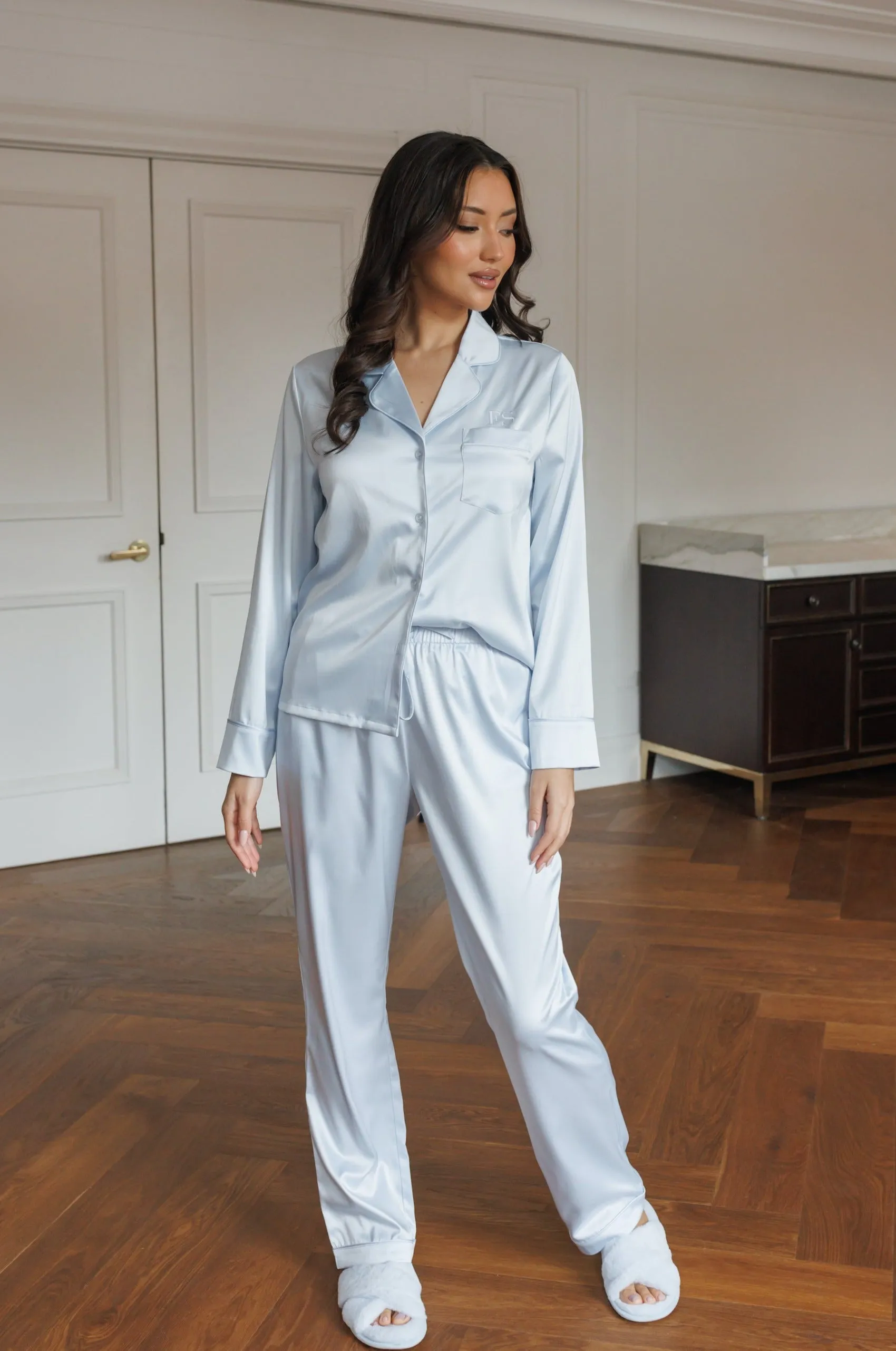 Sienna Premium Satin Bridesmaid Sleep Set Soft Blue