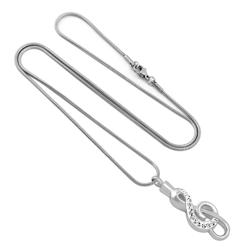 Silver & Crystal Treble Clef Urn Necklace