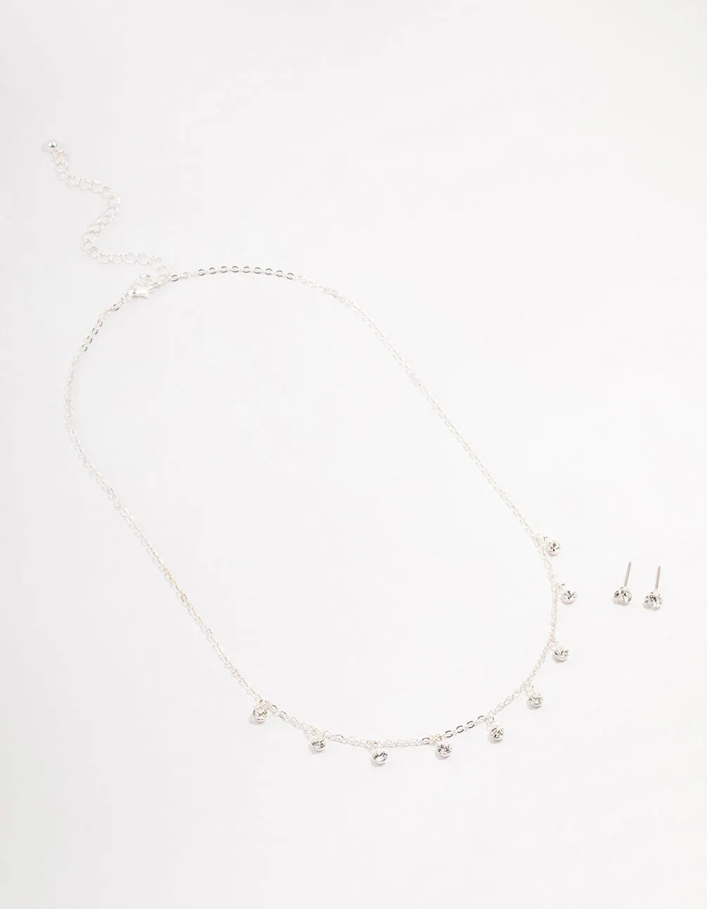 Silver Czech Crystal Droplet Necklace & Earrings Set