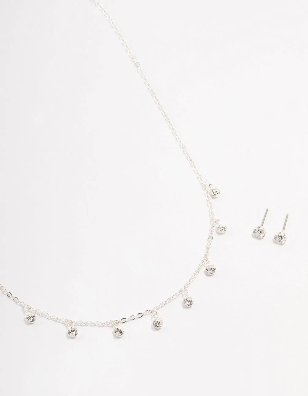 Silver Czech Crystal Droplet Necklace & Earrings Set