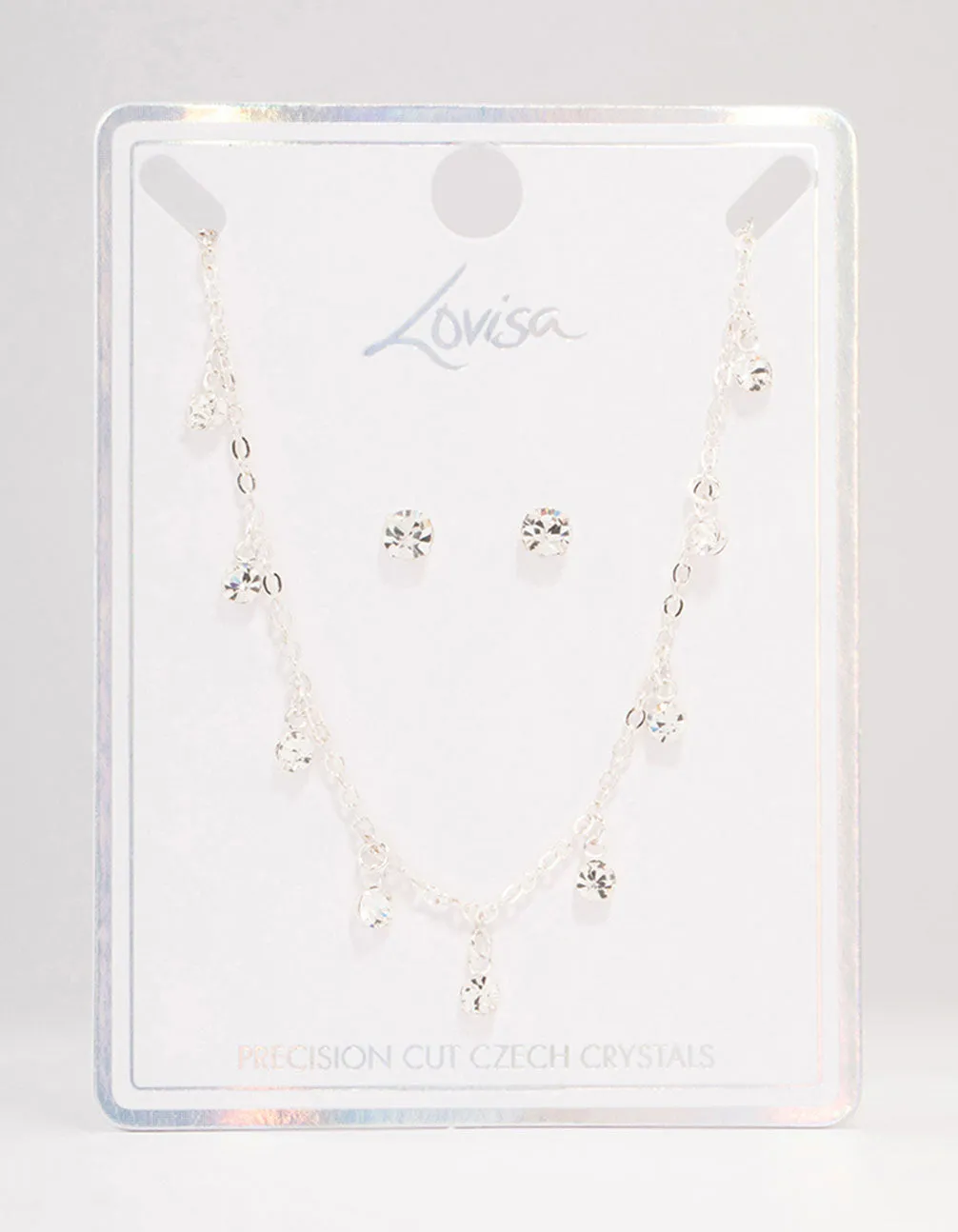 Silver Czech Crystal Droplet Necklace & Earrings Set