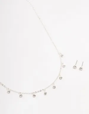 Silver Czech Crystal Droplet Necklace & Earrings Set