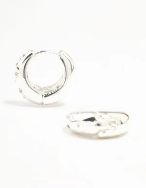 Silver Diamante Clicker Huggie Earrings