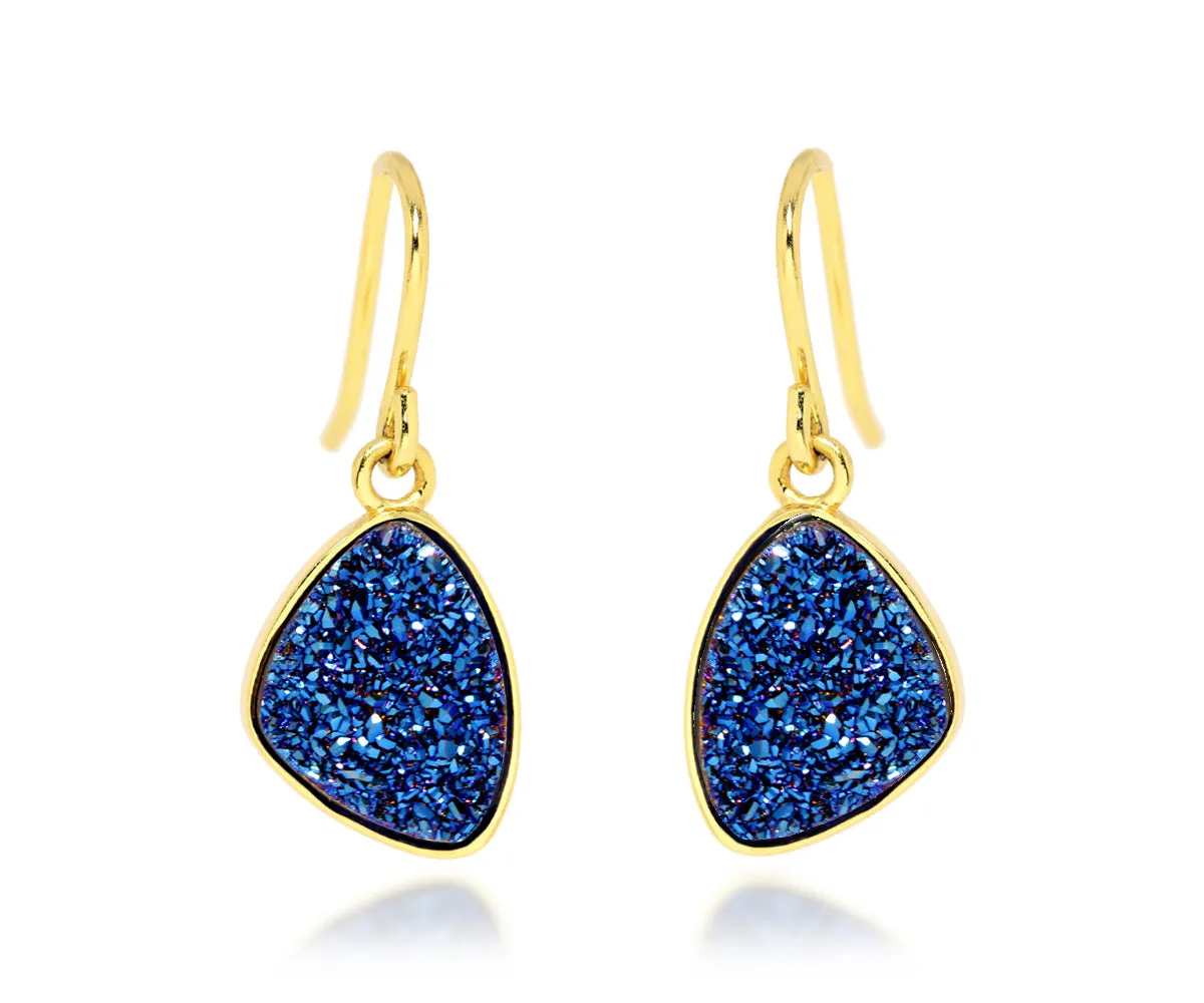 Small Trillion Blue Druzy 14K Vermeil Earrings