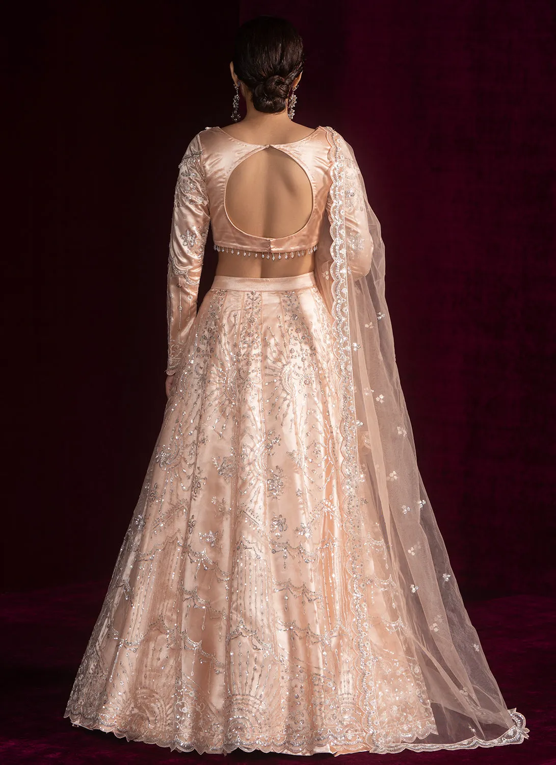 Soft Peach Embroidered Net Lehenga