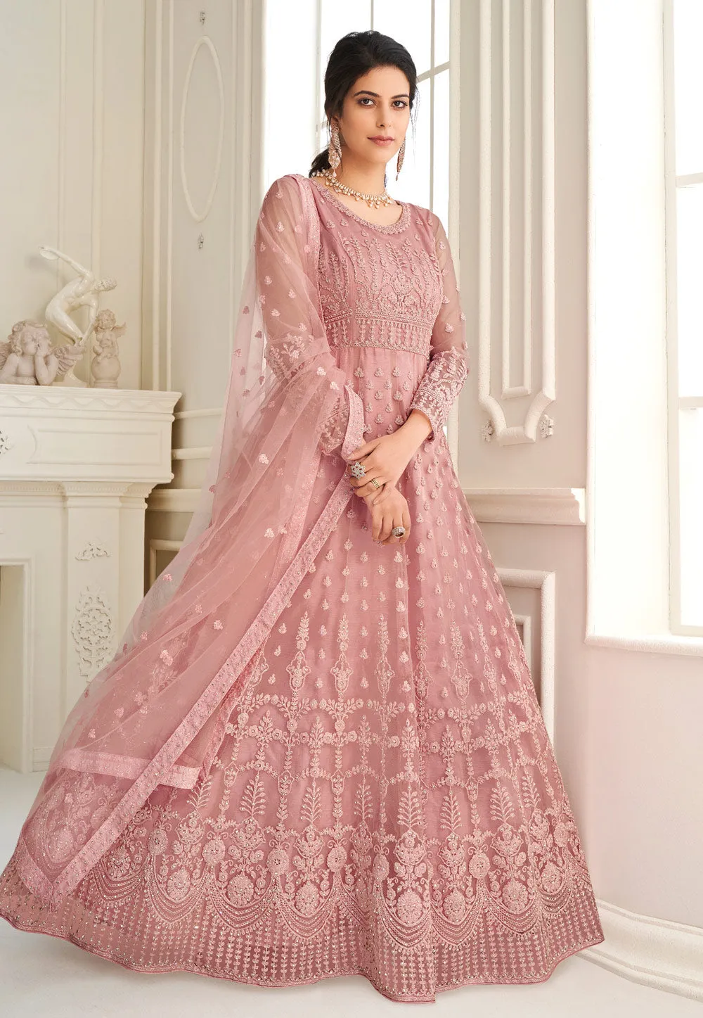 Soft Pink Embroidered Wedding Anarkali Suit