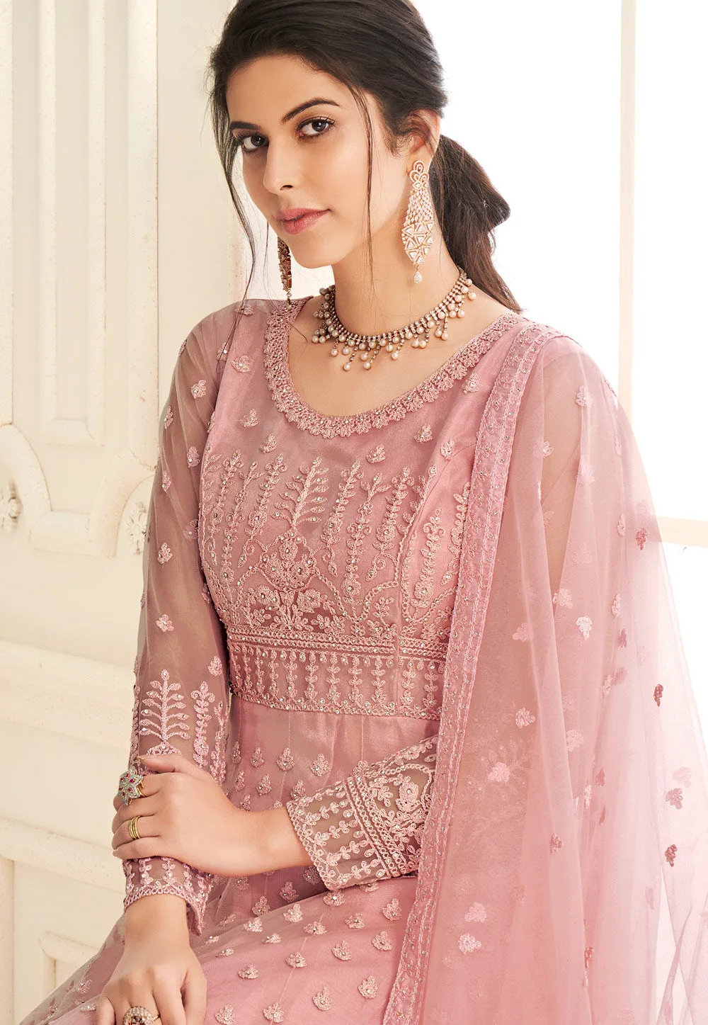 Soft Pink Embroidered Wedding Anarkali Suit