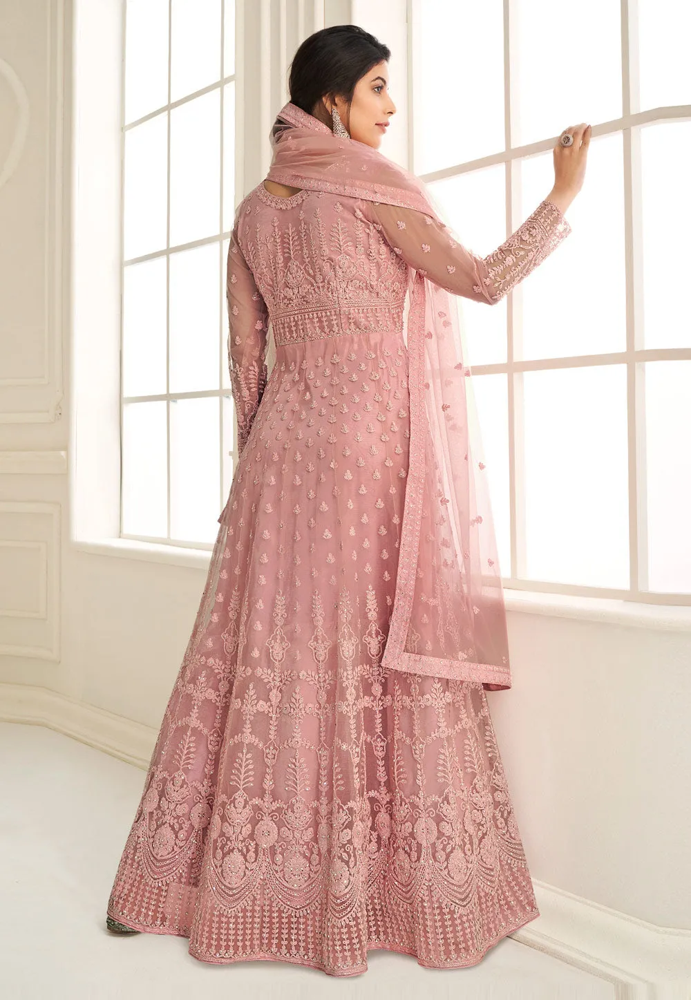 Soft Pink Embroidered Wedding Anarkali Suit