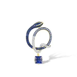 Sparkling Blue Stone Cute Snake Yellow Gold Pendant