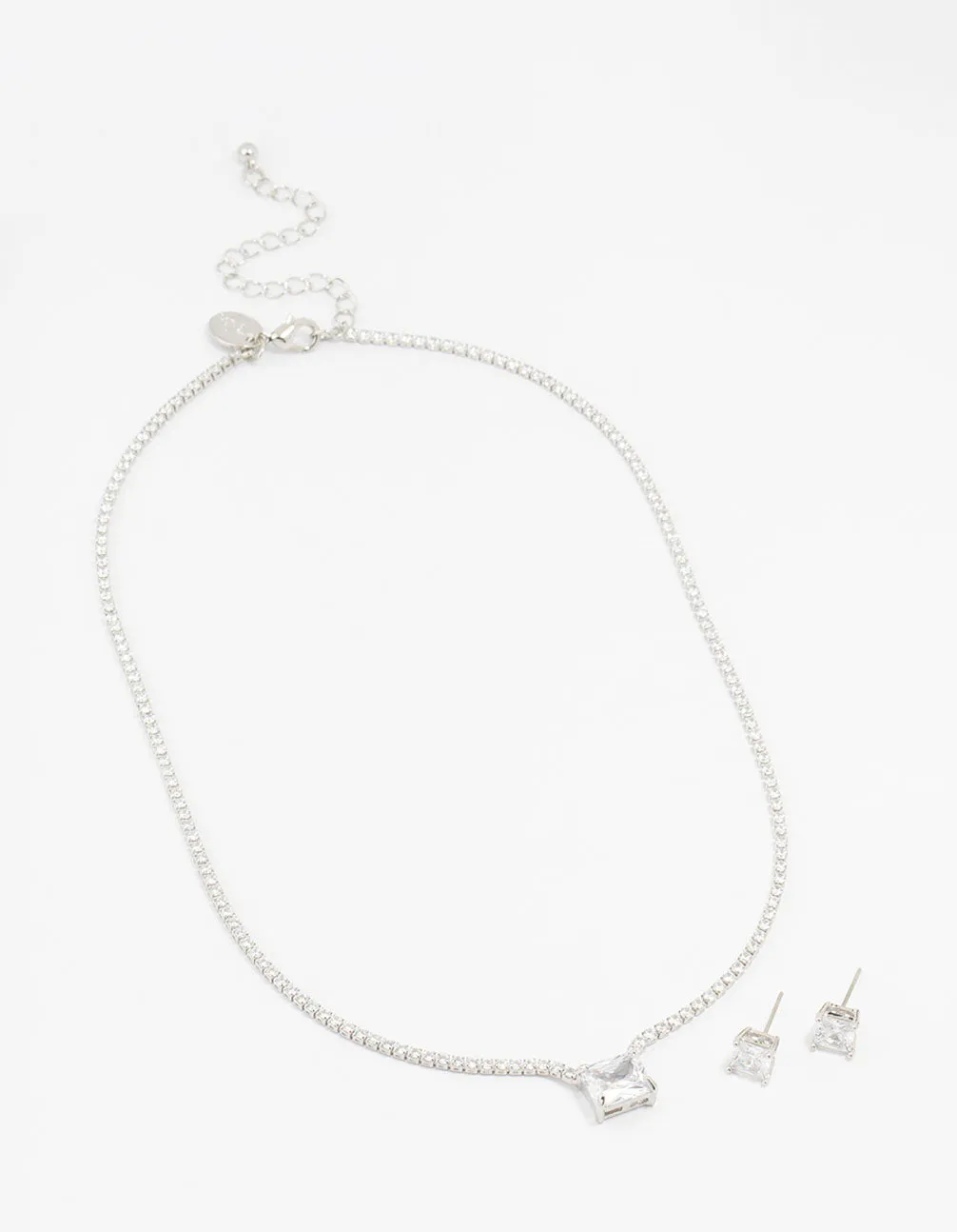 Square Silver Cubic Zirconia Necklace & Stud Earrings Pack