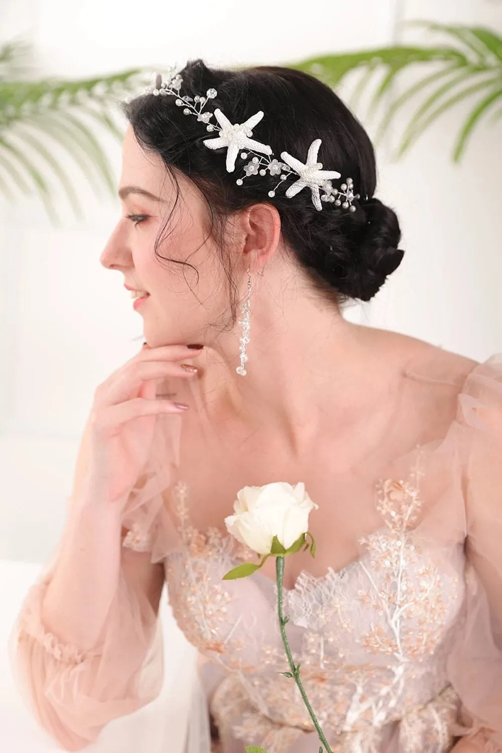 Starfish Pearl Hair Vine, Beach Wedding Headpiece, Bridal Mermaid Style Hair Wire Tiara, Starfish Head Wreath