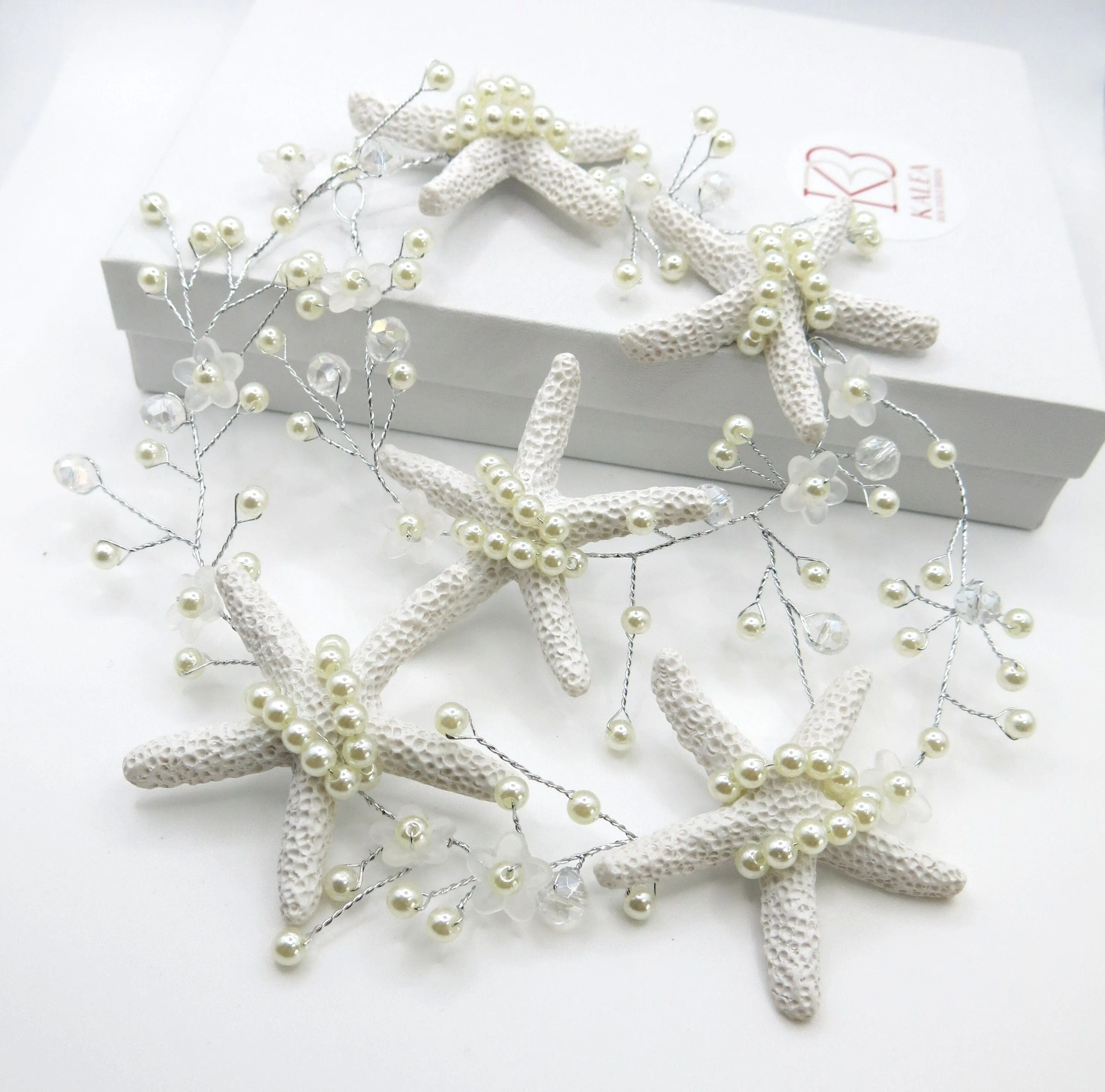 Starfish Pearl Hair Vine, Beach Wedding Headpiece, Bridal Mermaid Style Hair Wire Tiara, Starfish Head Wreath