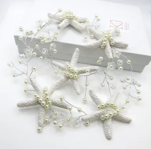 Starfish Pearl Hair Vine, Beach Wedding Headpiece, Bridal Mermaid Style Hair Wire Tiara, Starfish Head Wreath