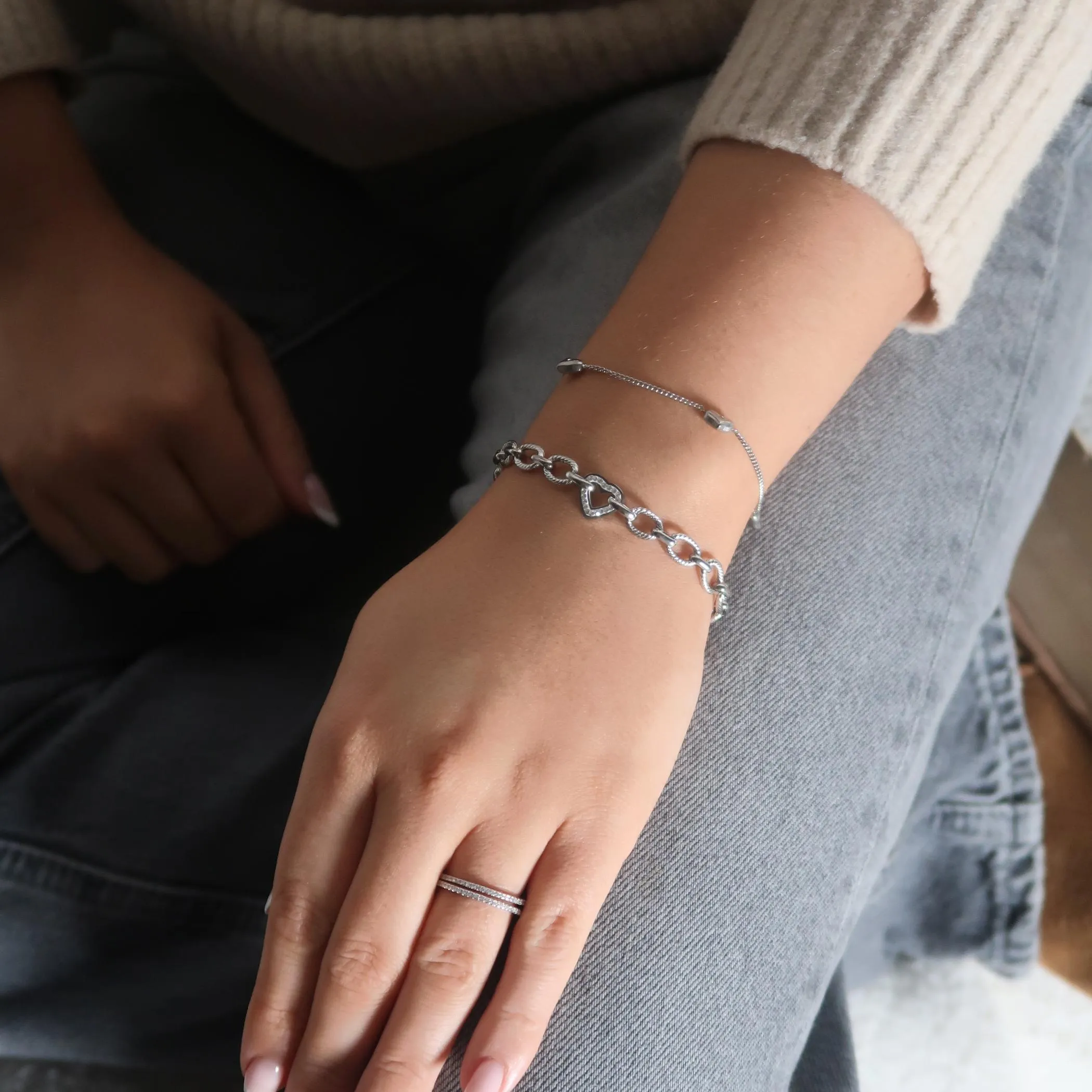 Sterling Silver Crystal Band Ring, Silver
