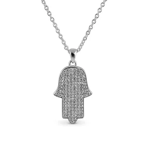 Sterling Silver Sparkling Pave Hamsa Necklace