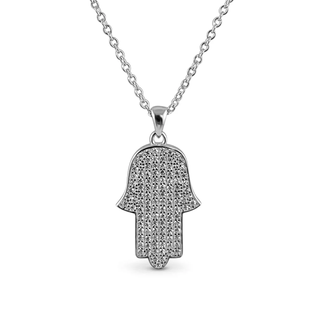 Sterling Silver Sparkling Pave Hamsa Necklace