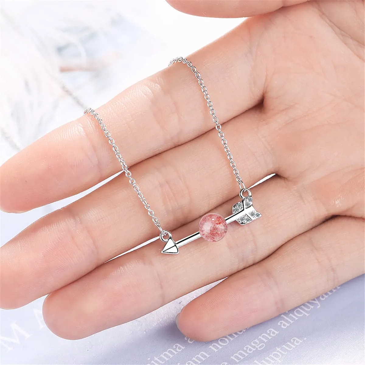 Strawberry Red Crystal & Silver-Plated Arrow Pendant Necklace