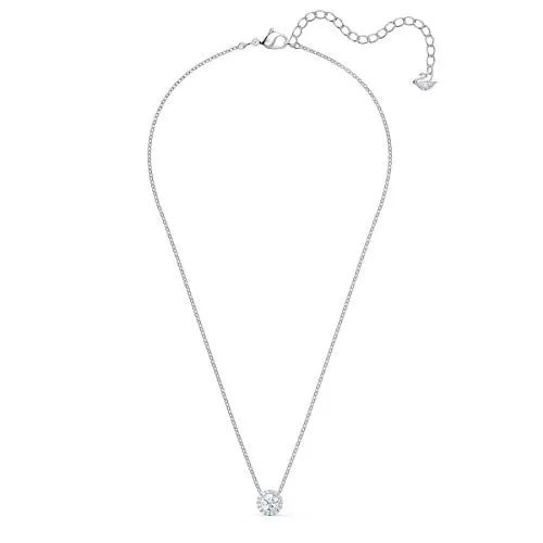 Swarovski Angelic Pendant with Circular Clear Crystal and Clear Crystal Pavé on a Rhodium Plated Chain