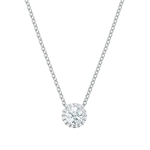 Swarovski Angelic Pendant with Circular Clear Crystal and Clear Crystal Pavé on a Rhodium Plated Chain