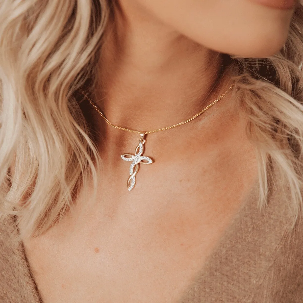 Swarovski Crystal Braided Cross Pendant (Gold)