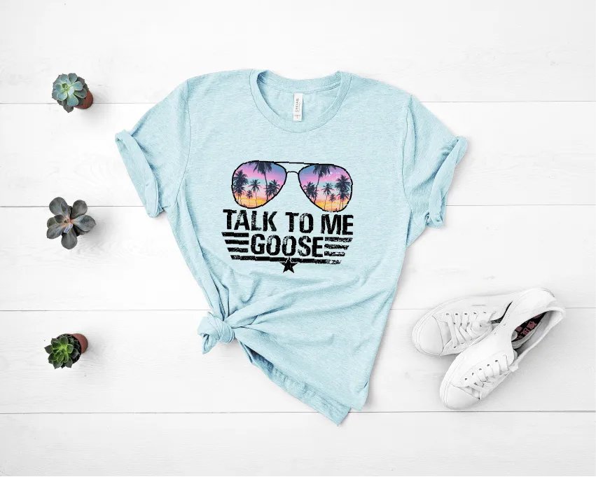 Talk To Me Goose Palm Tree Glasses Bella Canvas 3001 Tee
