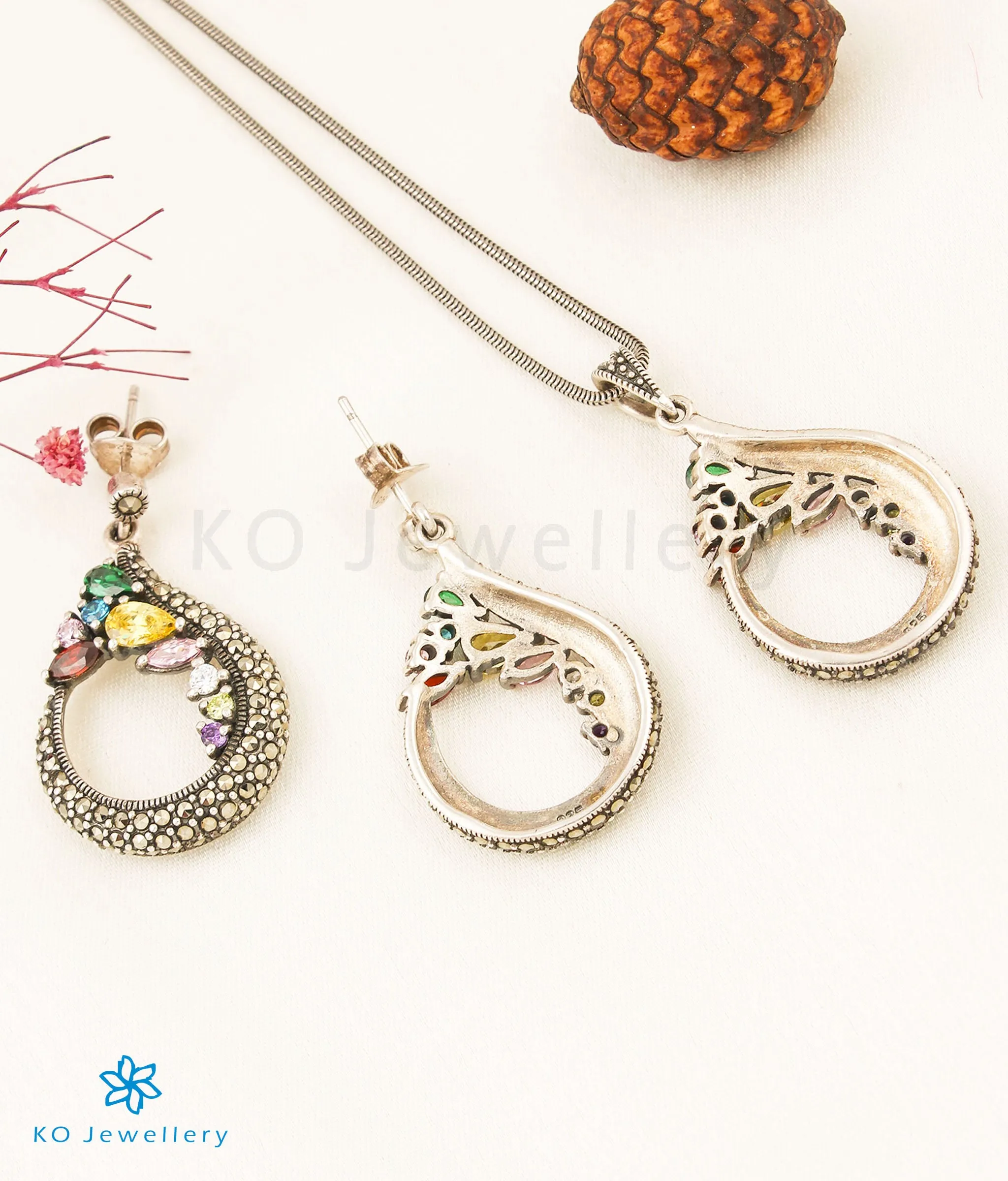 The Dew Silver Marcasite Pendant Set