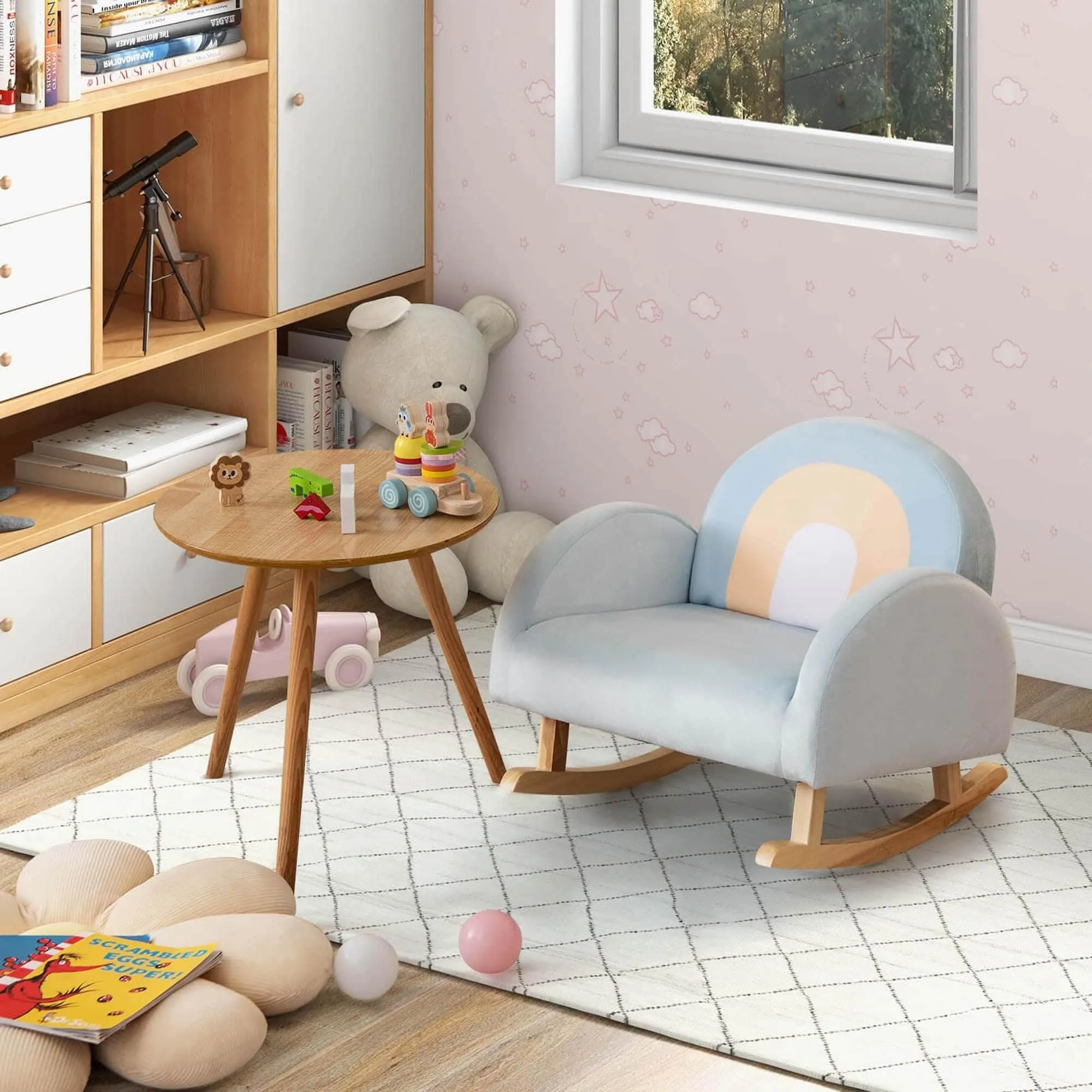 Toddler Rocking Chair Children's Upholstered Velvet Rocker Armchair