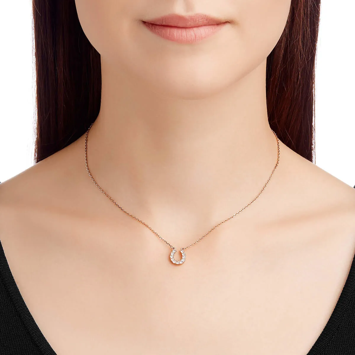 Towards Horseshoe White Rose Gold Plating Pendant Necklace
